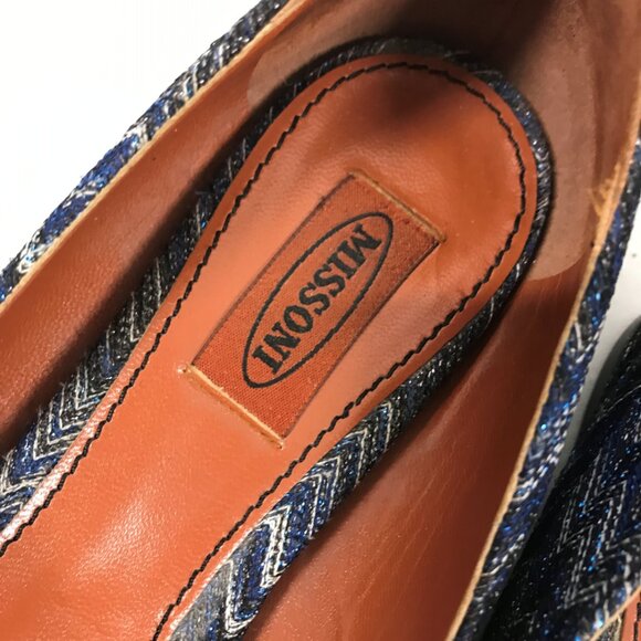 Missoni Italy Blue zig zag sparkly knit ballet flats - Picture 5 of 7